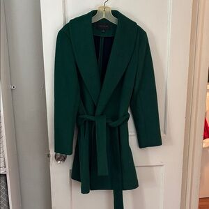Ann Taylor Dark Green Belted Wrap Coat